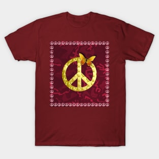 Golden Peace Symbol Butterfly 3D Graphic T-Shirt